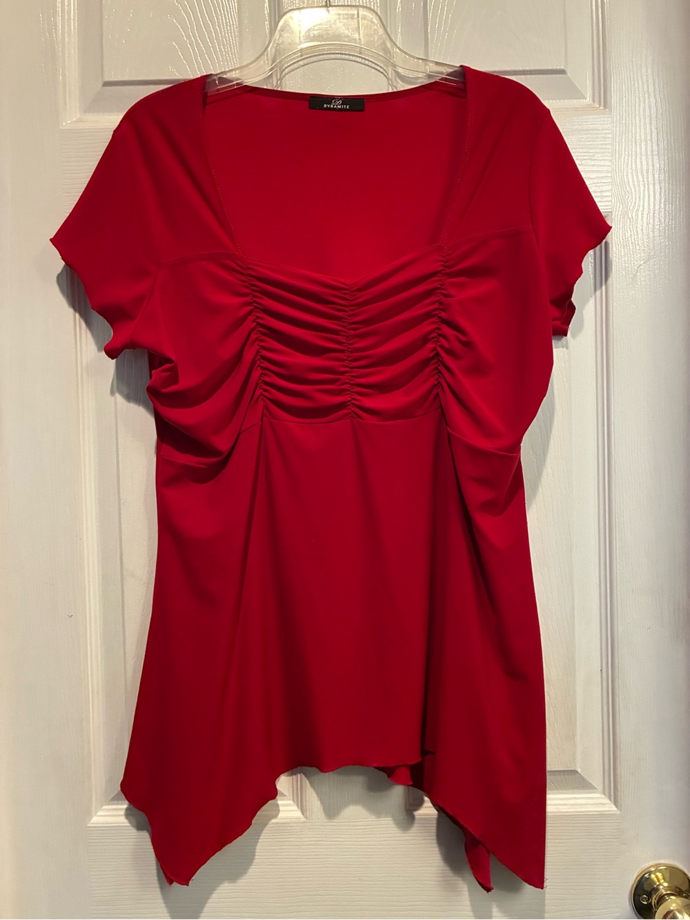 Dynamite Vibrant Red Ruched Short Sleeve Tunic Top